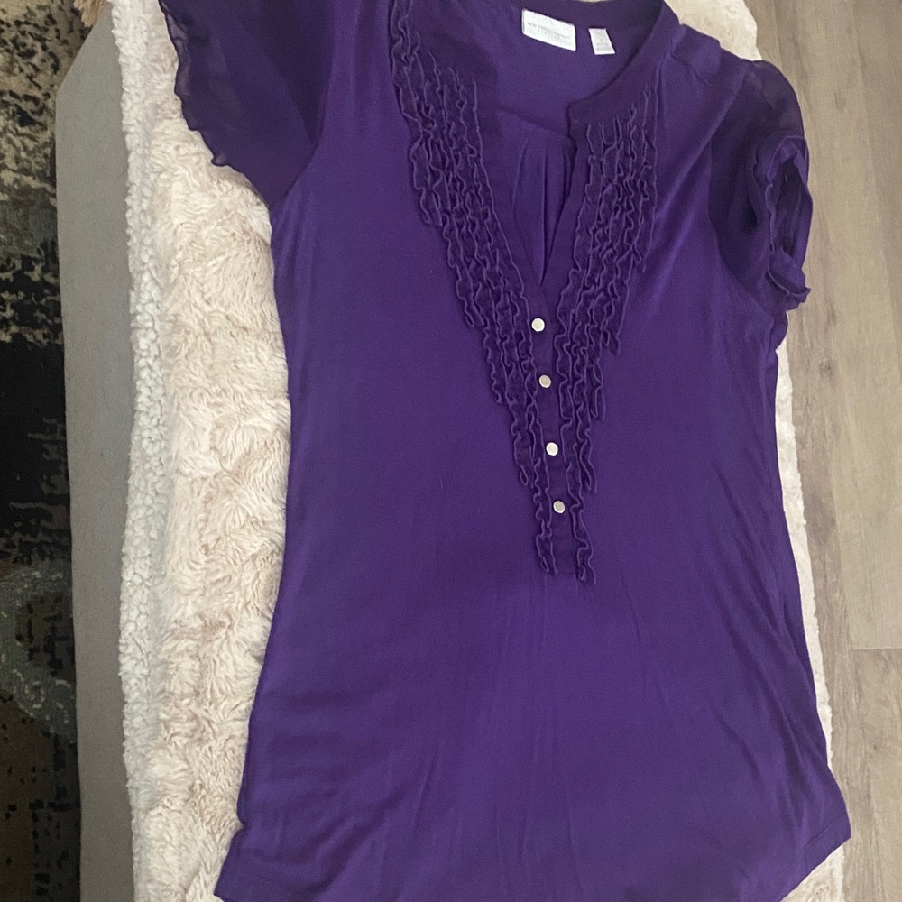 New York & Company Purple Blouse with Ruffle Detail